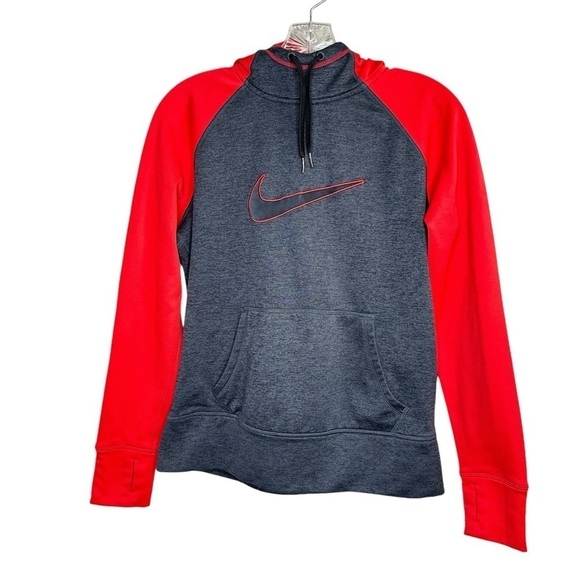 Nike Therma-Fit Hooded Black & Red Long Sleeve Pullover Kids Unisex Size M - Picture 1 of 5